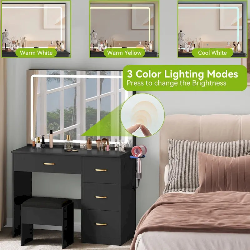 35.4 Makeup Vanity with Built-In Outlets and Lighted Mirror - 53.5H x 35.4W x 15.7D