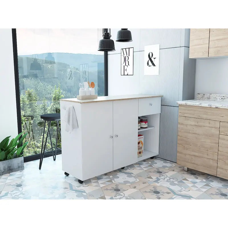 Kitchen Island Cart for Kitchen, Dining Room,White / Light Oak