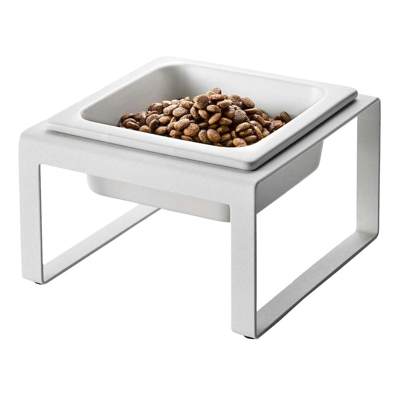 Single Pet Food Bowl - Steel and Ceramic, Tall, 1.25 - L 6.1 x W 5.91 x H 3.94 inches