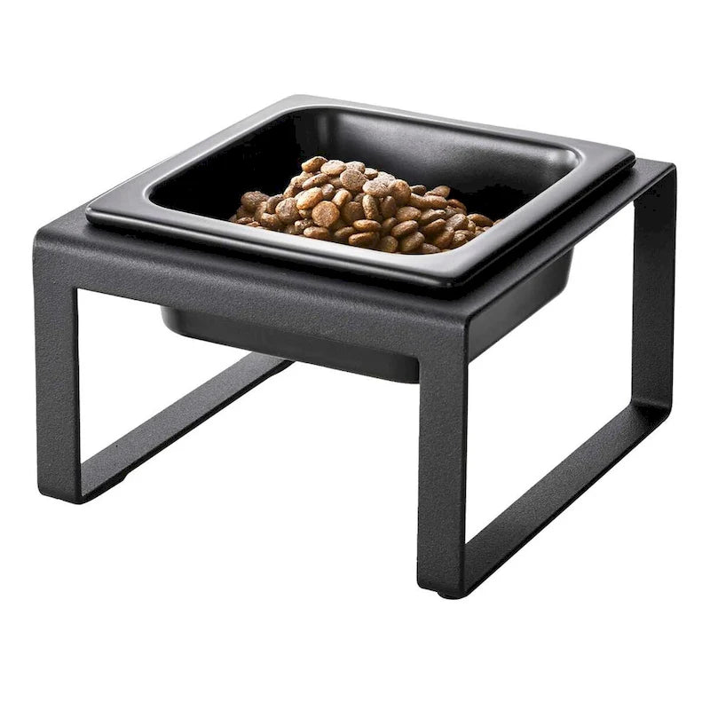 Samostatná miska na krmivo pro domácí mazlíčky – ocel a keramika, vysoká, 1,25 l – D 15,5 x Š 15 x V 10 cm