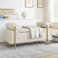 Upholstered Velvet Storage Bench with Cylindrical Arms