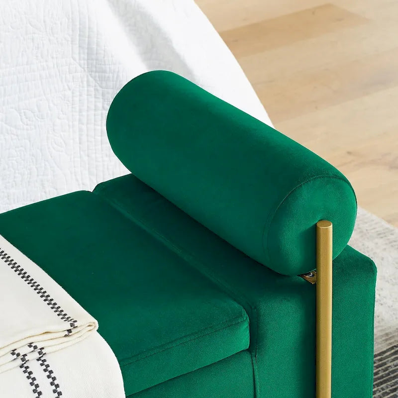 Upholstered Velvet Storage Bench with Cylindrical Arms