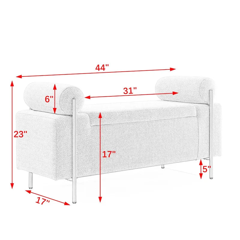 Upholstered Velvet Storage Bench with Cylindrical Arms