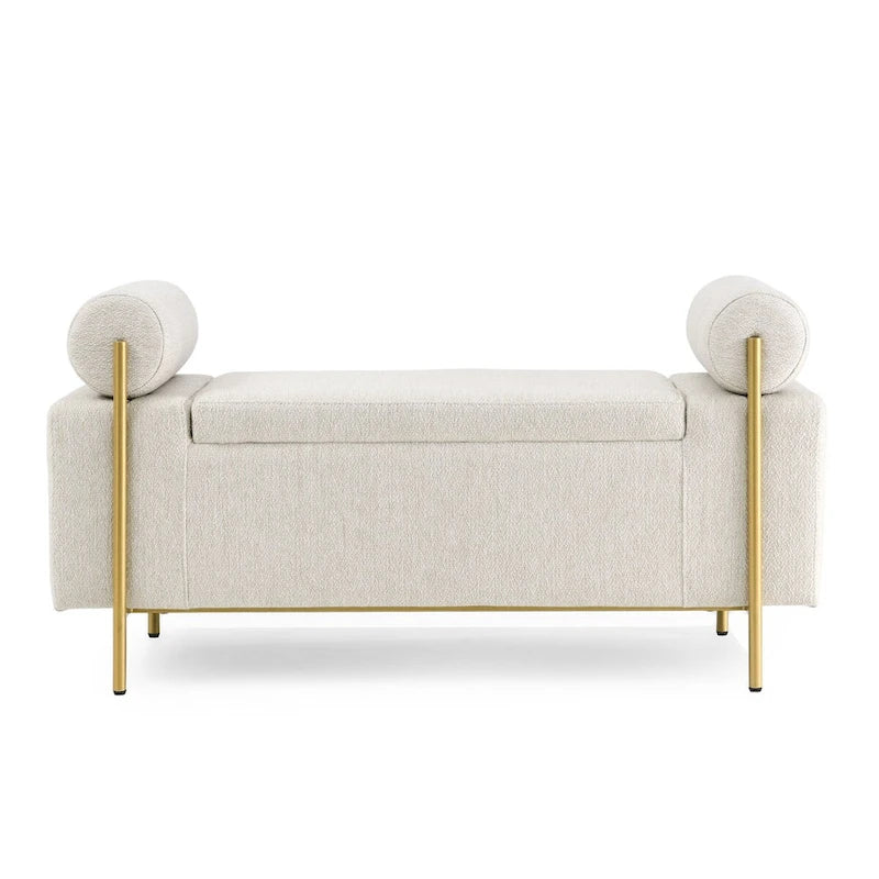 Upholstered Velvet Storage Bench with Cylindrical Arms