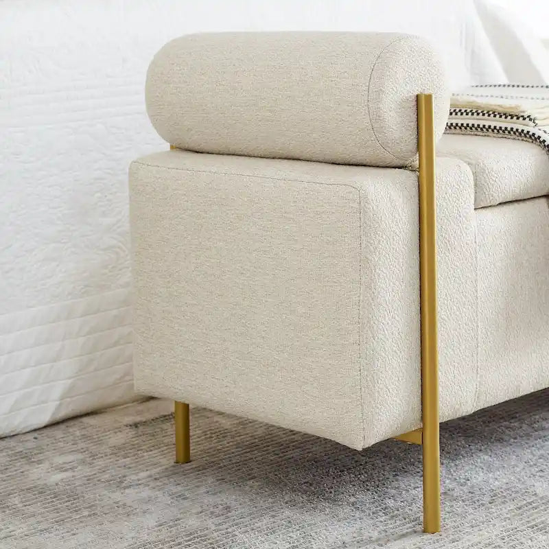 Upholstered Velvet Storage Bench with Cylindrical Arms