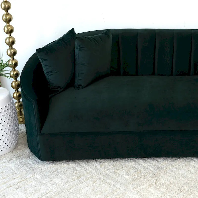 Modern Japandi Style Tight Back Velvet Couch in Green