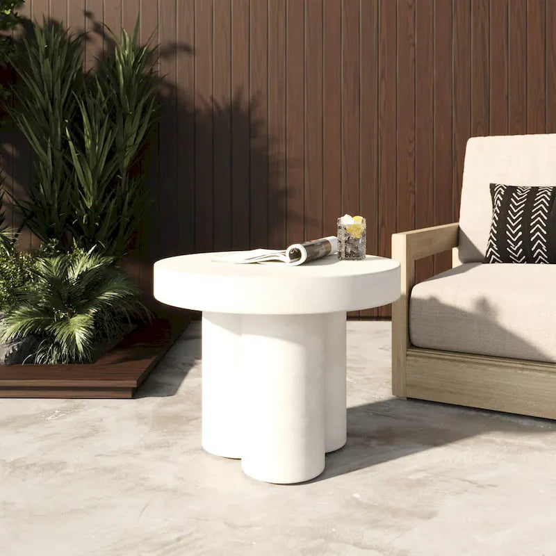 Modern White Concrete Round End Table