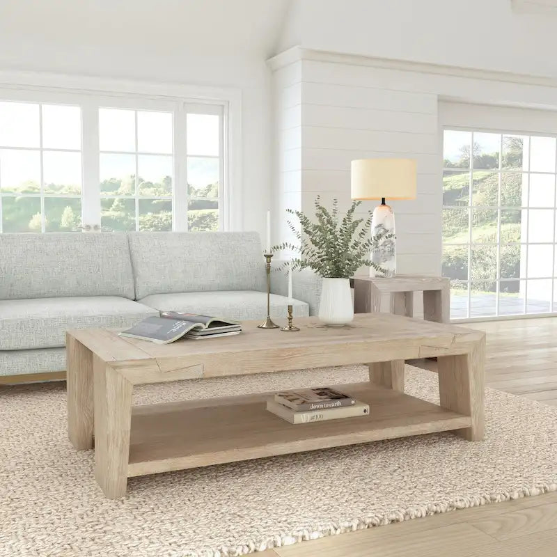60 Oak Coffee Table with Cracked Oak Tapered Legs