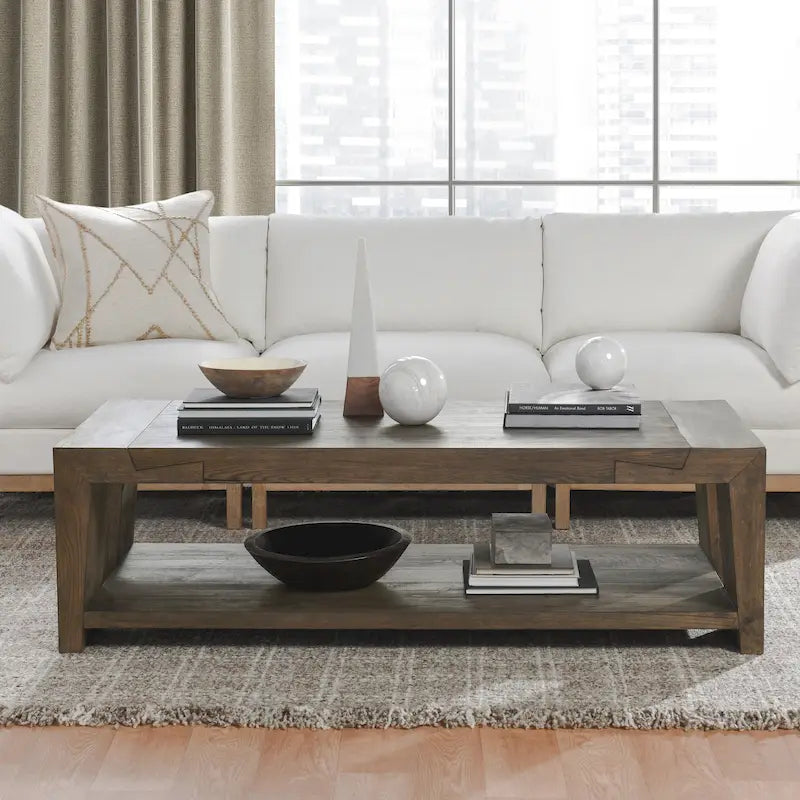 60 Oak Coffee Table with Cracked Oak Tapered Legs