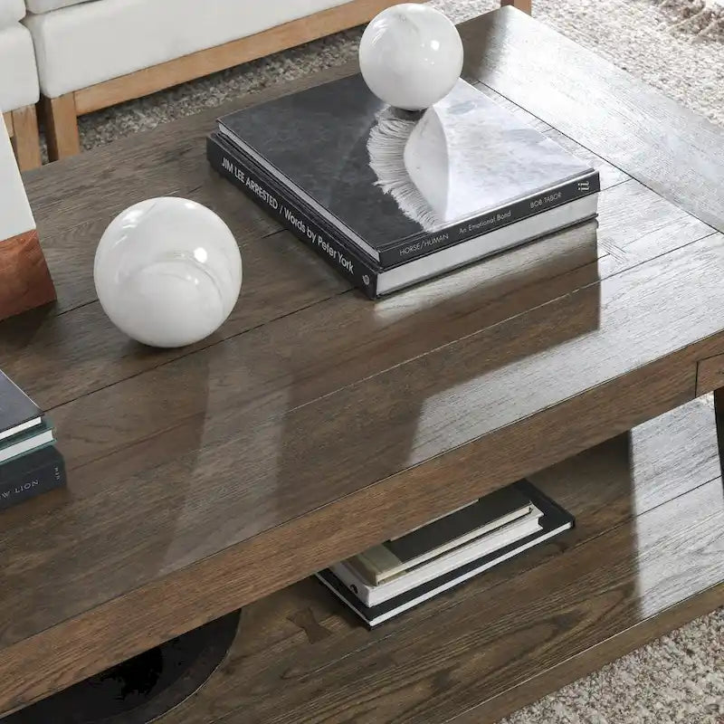 60 Oak Coffee Table with Cracked Oak Tapered Legs